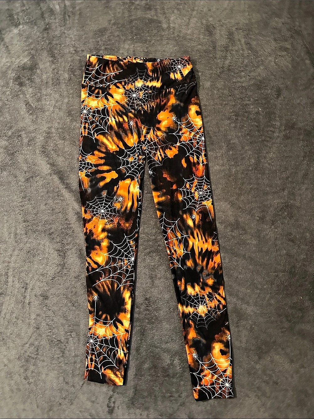 No Boundaries Spiderweb Tie-Dye Leggings Orange & Black Small